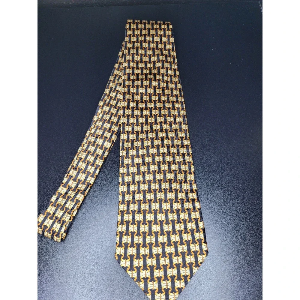Ermenegildo Zegna Men's Necktie Gold Geometric Silk 3.75